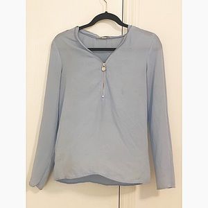 Michael Kors Blue Full Length Sleeve Zip Up Blouse